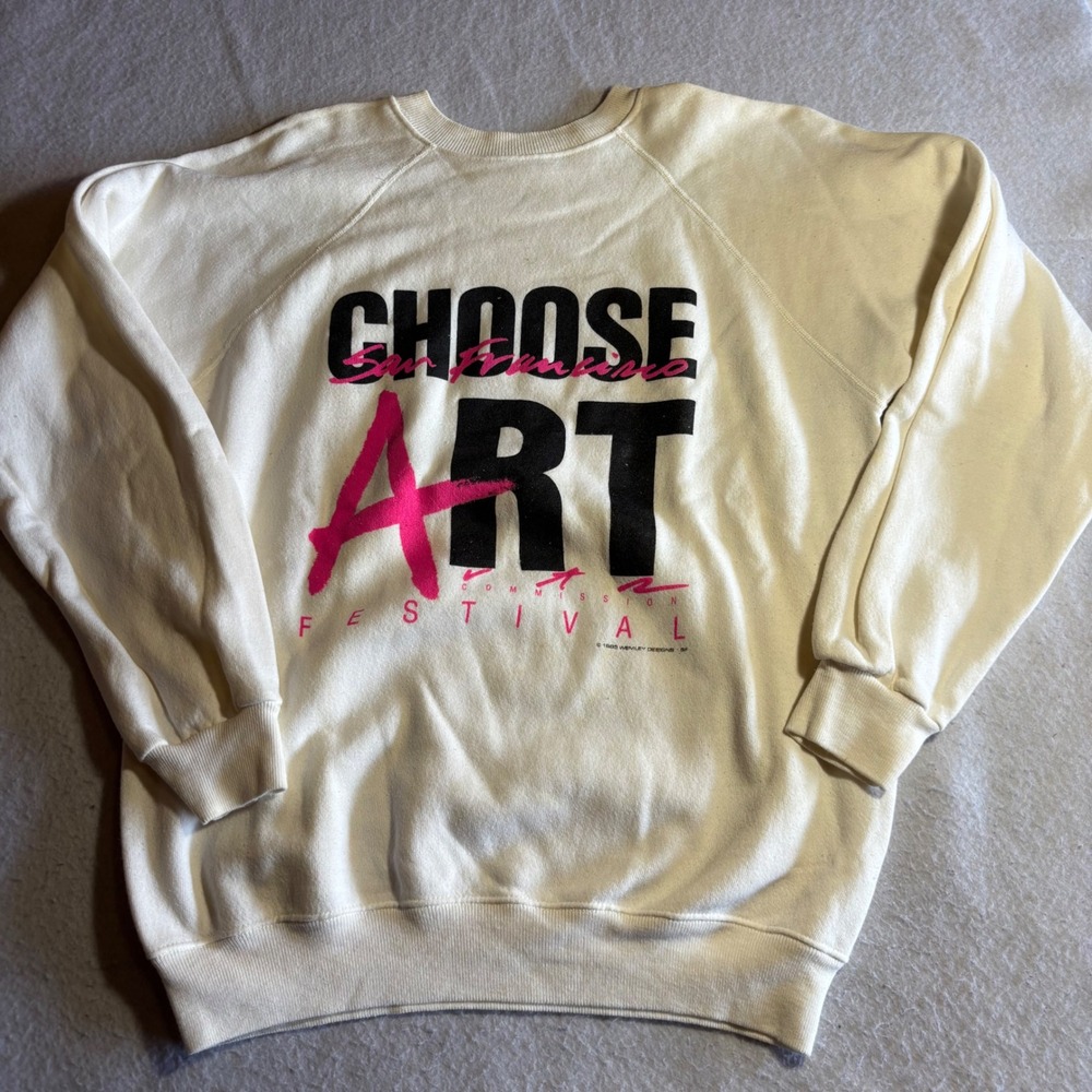 Vintage 1985 Hanes Choose Art San Francisco Festival Sweatshirt Mens Large White